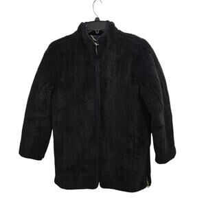 J Crew Zip Up Plush Faux Fur Sherpa Womens Coat Side Zips Black Size Small Soft